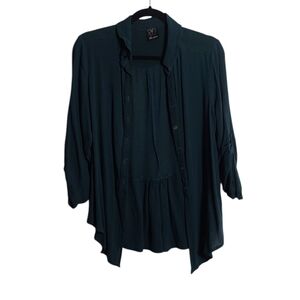 ELLA MOSS Green Button Up Blouse w/ Button Up Sleeves Size Medium